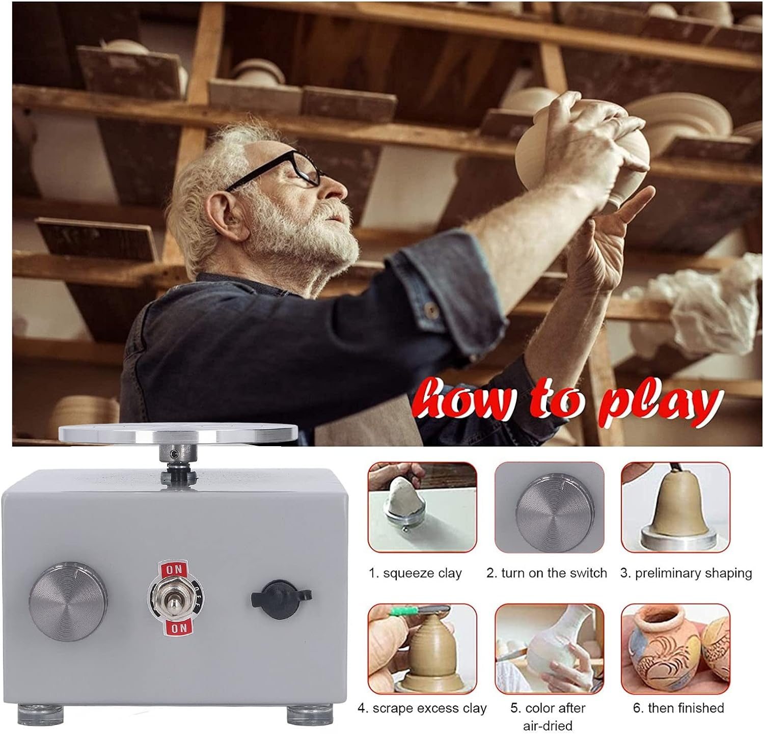 Pottery Wheel, Adjustable Speed Mini Pottery Forming Machine with Detachable Water Basin and Pottery Tools, Electric Clay Machine for Kid, Ceramic, DIY Clay, Art, Craft(Au) image number 1