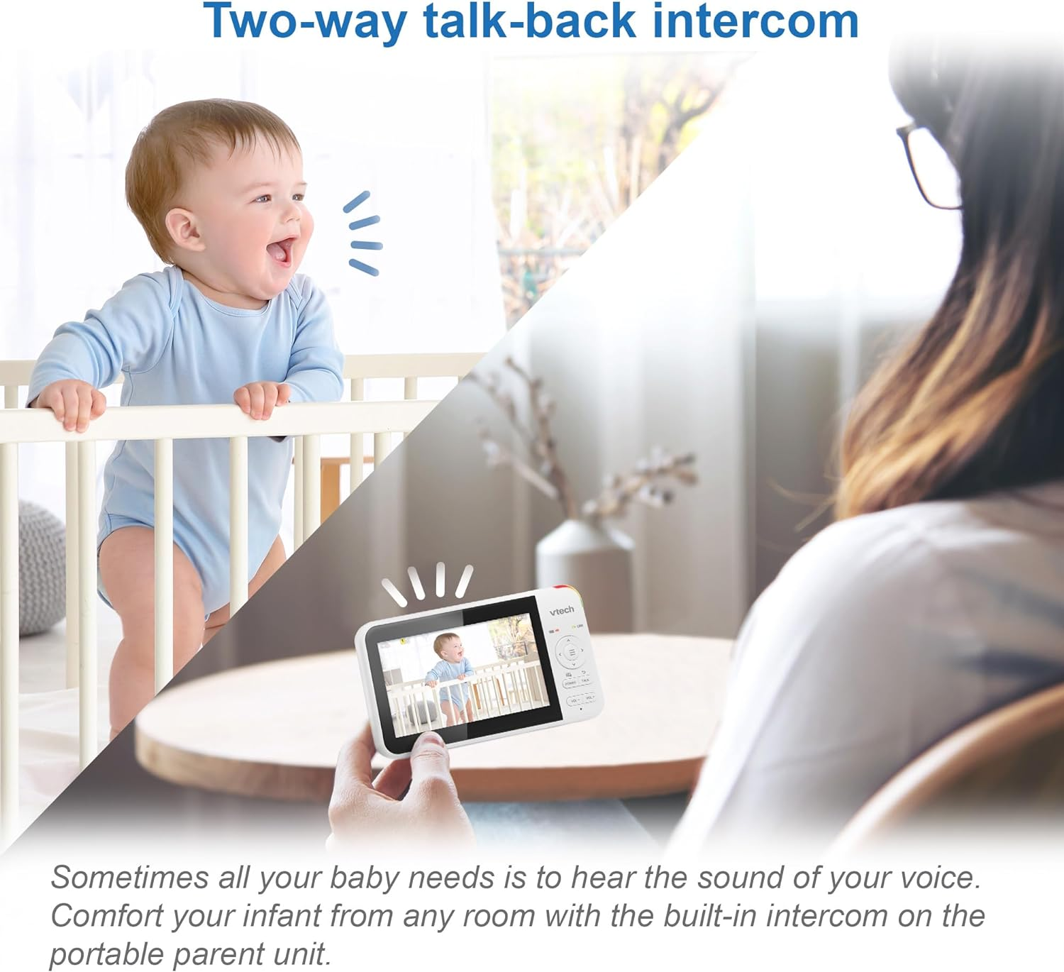Vtech BM5550AU 5" 2-Camera Full Colour Pan & Tilt Video Baby Monitor with 2-Way Talk, Soothing Sounds, Room Temperature Monitor, up to 17 Hours Battery Life image number 4