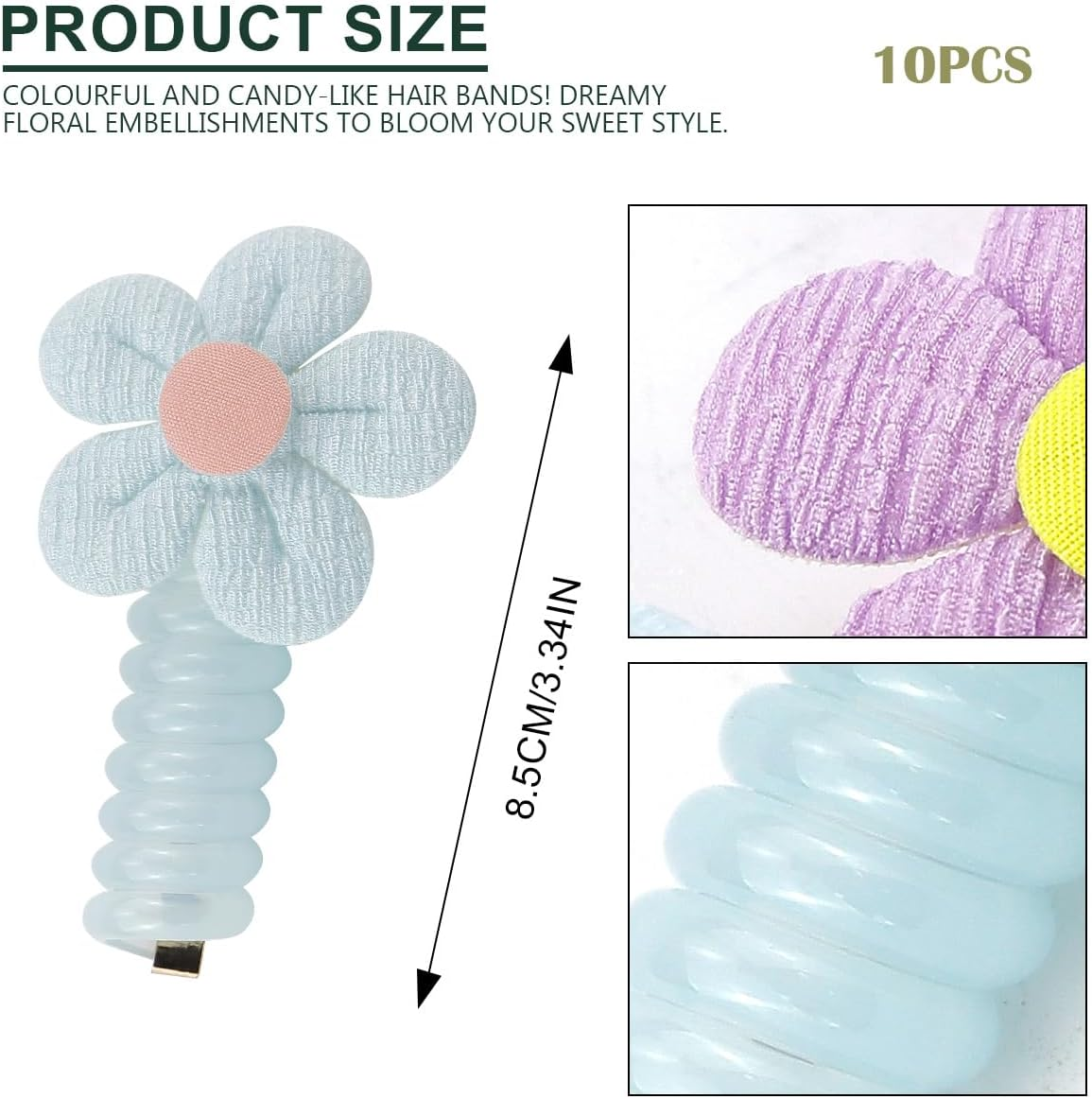 FERCAISH Pack of 10 Colourful Telephone Wire Hair Bands, Spiral Hair Ties, Braided Telephone Cable Hair Bands for Children, Girls and Women image number 6