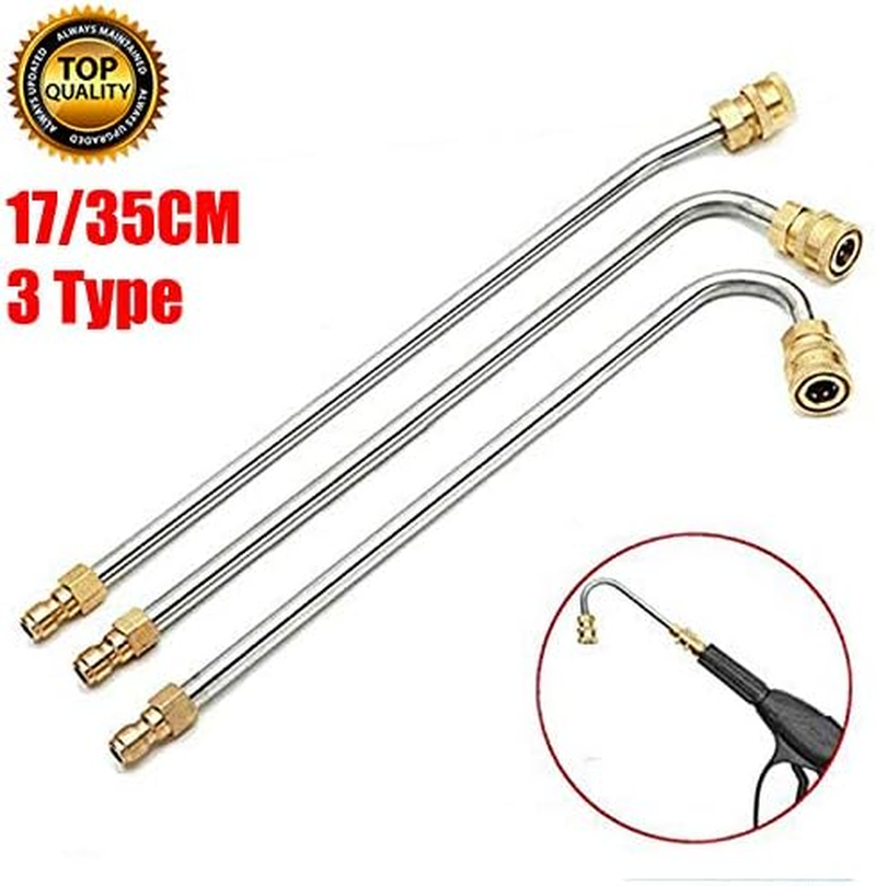 Sagasave Washer Gutter Cleaner Attachment Accessory, 17/35 Cm High Pressure Washer Gutter Rod for 1/4 Inch Quick Connect,3 Types Degrees Curved Rod