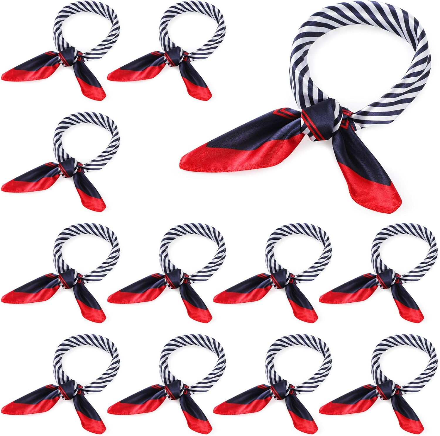 Xtinmee 12 Pack Nautical Square Scarf - Red, White, and Blue Imitated Silk Sailor Neck Scarf for Women, Ladies, Stewardess image number 4