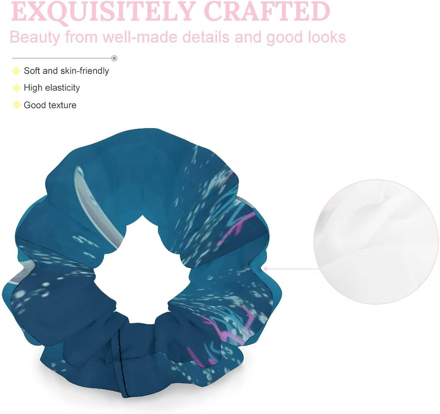 Hair Scrunchies,Dolphin and Fish Hair Bands,Scrunchy Hair Ties Ropes,Scrunchy Hair Ties for Women Girls Hair Accessories image number 2