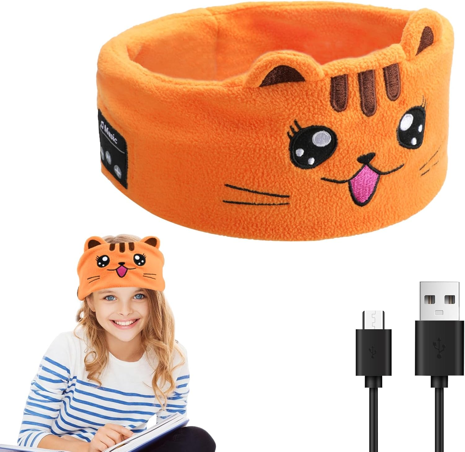 UOEPOWA Kids Headphone Headband, over the Ear Headband Headphones, Super Soft Toddler Headphones with Thin Speakers, Wireless Toddler Earphones Volume Limit to Protect Hearing (Bear)