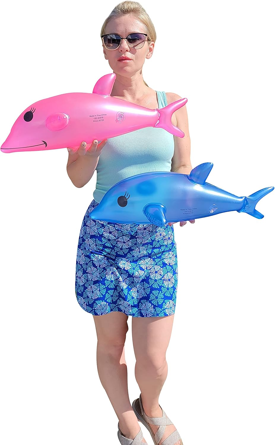 Blue and Pink Pearlized 22" Dolphin Inflatable Pool Toy (Set of 2) Inflate Beach Poolside Aquatic Sea Inflates (3 Sets - 3 Blue + 3 Pink) image number 6