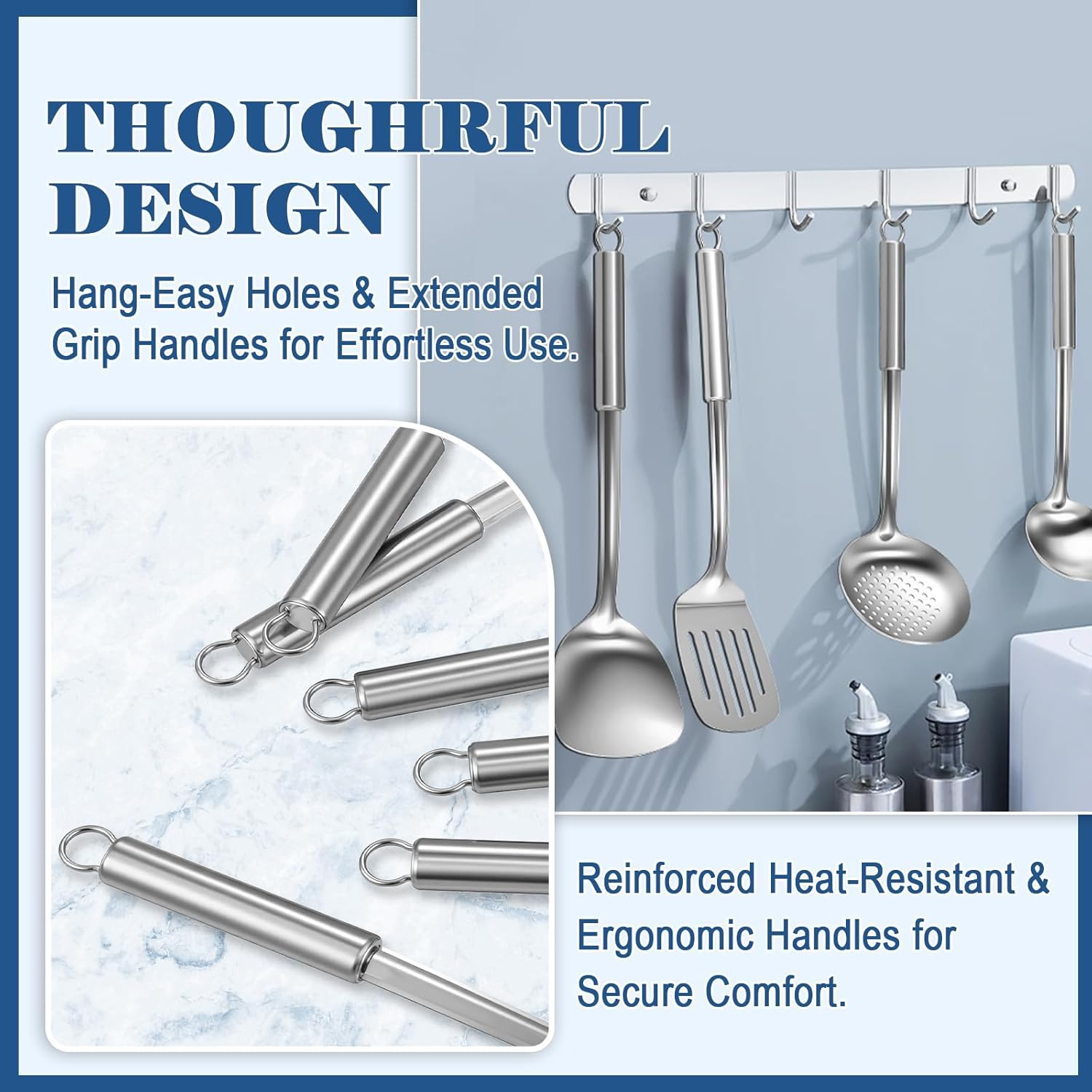 BEWOS 9 Piece Stainless Steel Kitchen Utensil Set - Cooking Utensils Set with Spatula and Utensil Holder, Heat Resistant & Dishwasher Safe, Non-Stick Friendly Kitchen Tools & Gadgets image number 6