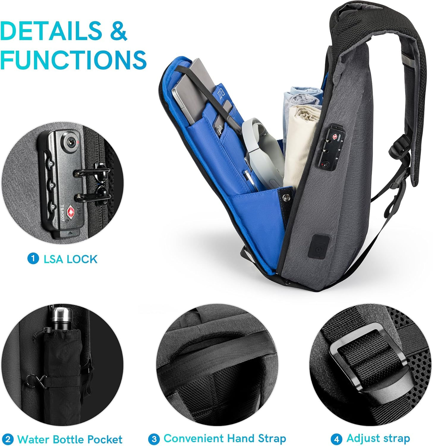 Kingsons Laptop Backpack, Slim Business Travel with USB Charging Port Anti-Theft for 13.1 15.6 17.3 Inch Laptop&hellip; image number 3