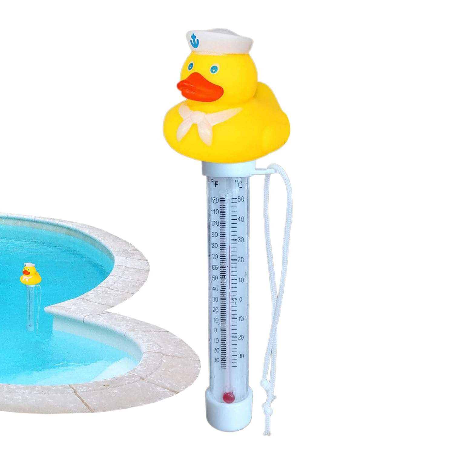 Floating Pool Thermometer, Cute Duck Design Hot Tub Thermometer, Large Size Accurate Readings for Water Temperature with String for Aquariums, Swimming Pools & Spas - Duck image number 2