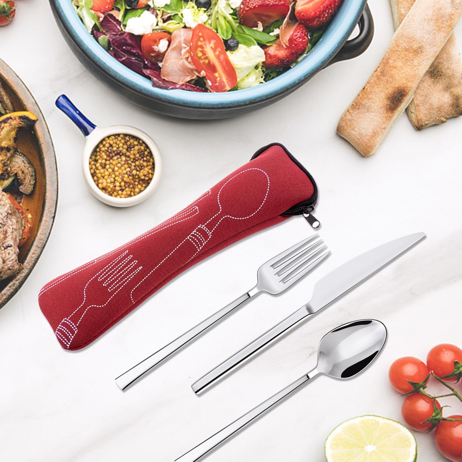 Set of 4 Tableware Bags, Cushion Tableware Storage Bag, Storage Bag for Forks, Spoons, Chopsticks, Stainless Steel Tableware Packaging Bag image number 5