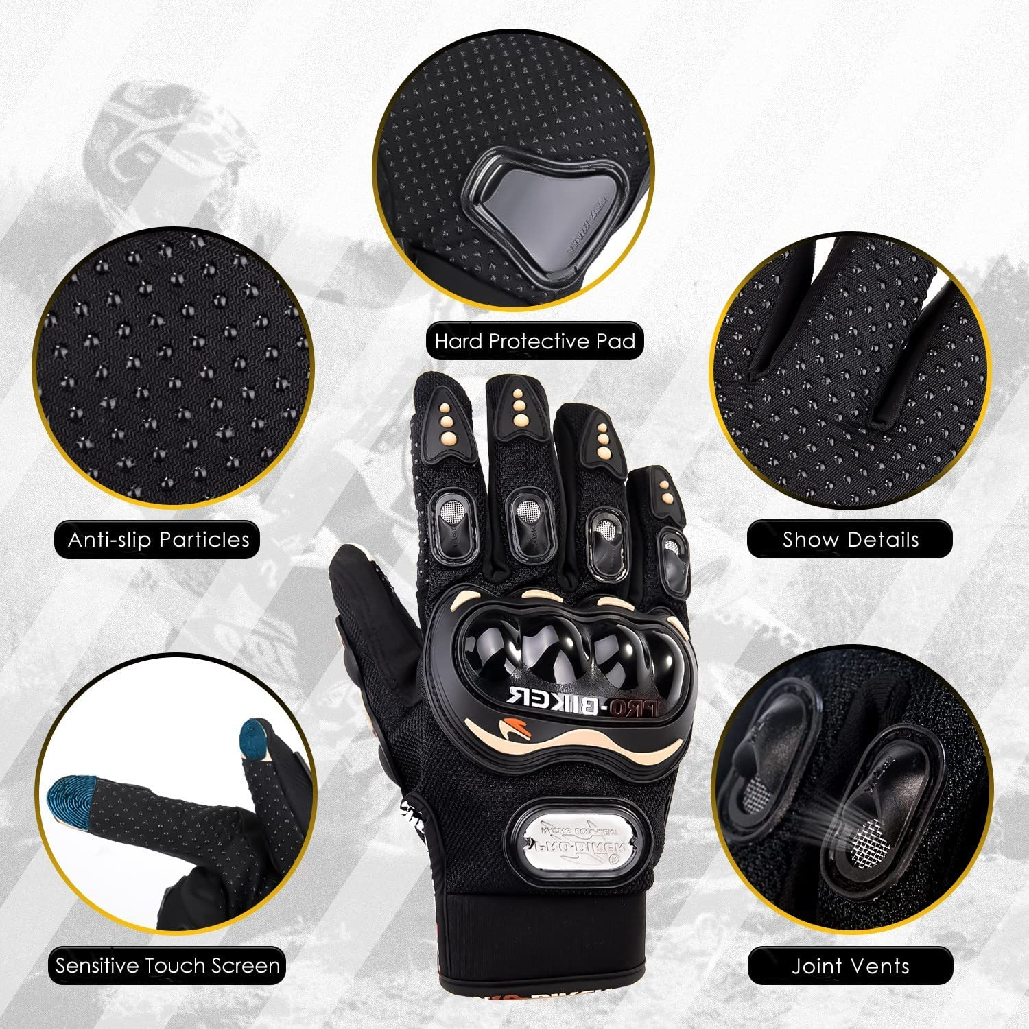 WOTOW Motorcycle Gloves for Men Women, Touchscreen Summer Mountain Dirt Bike Gloves Breathable Powersports Racing Gloves for Cycling Motorbike ATV MTB BMX Riding Camping Climbing Hiking Work Outdoor image number 1