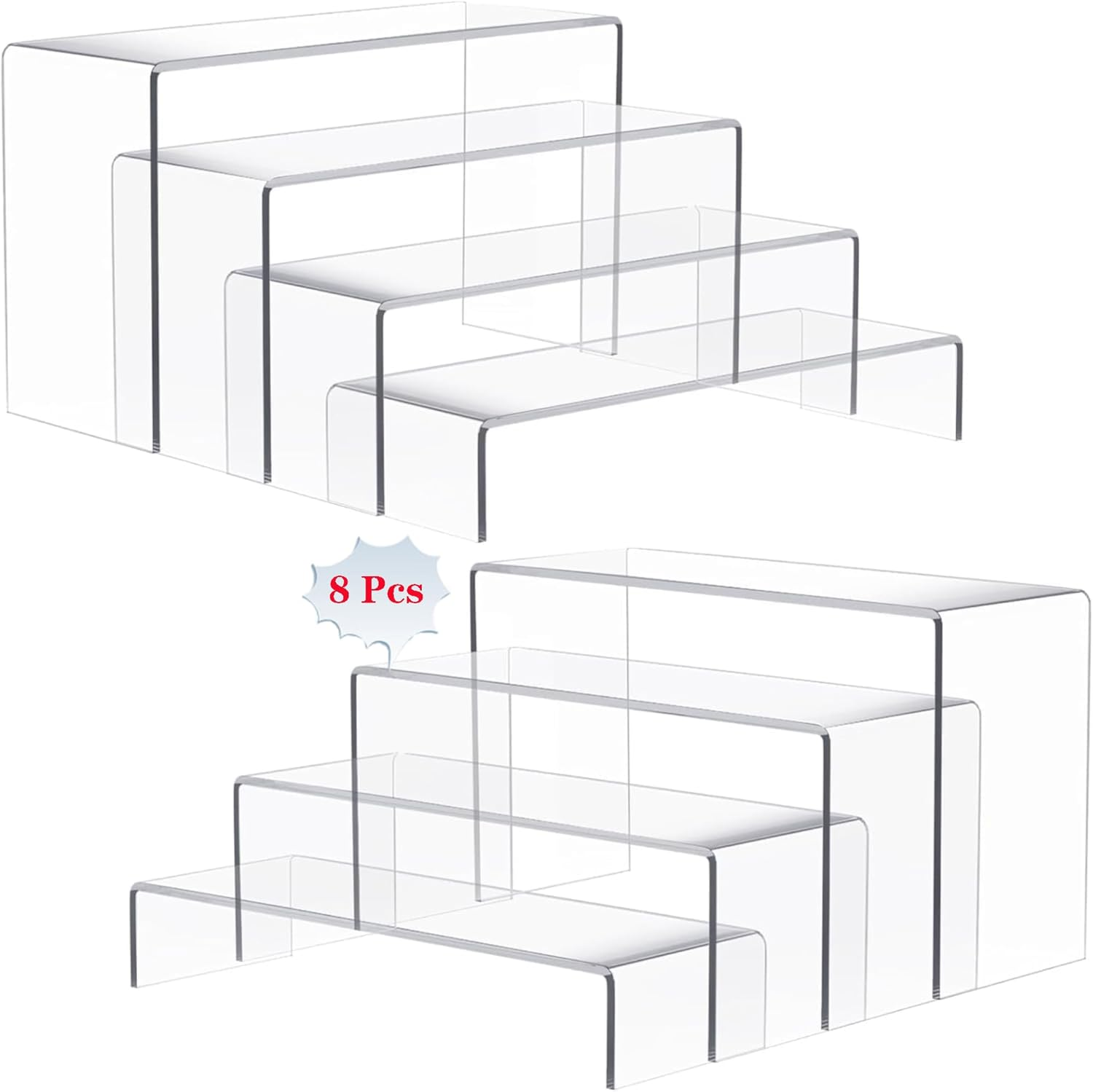8-Pcs Clear Acrylic Risers, 4Mm Thick Rectangular Display Stands for Cupcakes, Jewelry, Candles, Toys, Perfume, Funko Pops, Desserts & More - 4 Sets Showcase for Action Figures & Makeup image number 2
