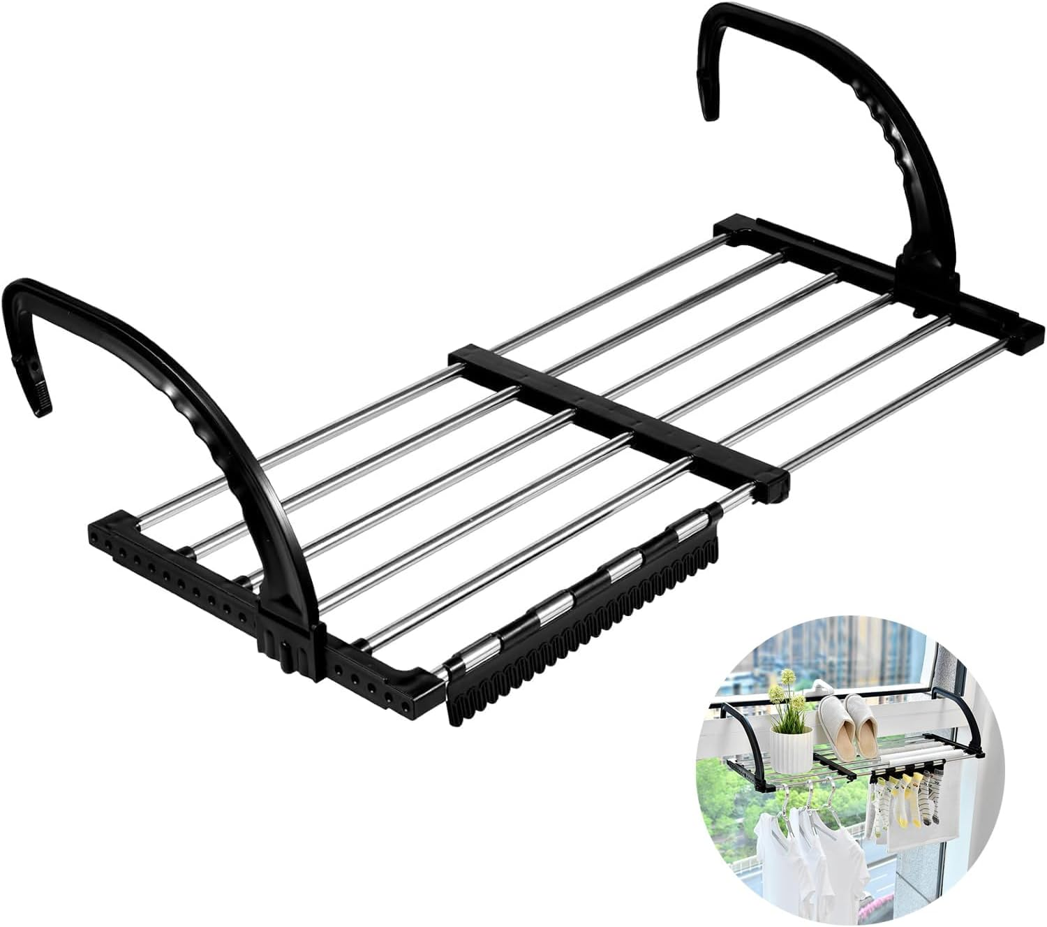 Portable Clothes Drying Rack for Balcony, Foldable Railings Windowsill, Retractable Radiator Clothes Airer,Folding Towel Rack Indoor Outdoor Travel RV Laundry Rack with Sock Clips for Drying Socks image number 3
