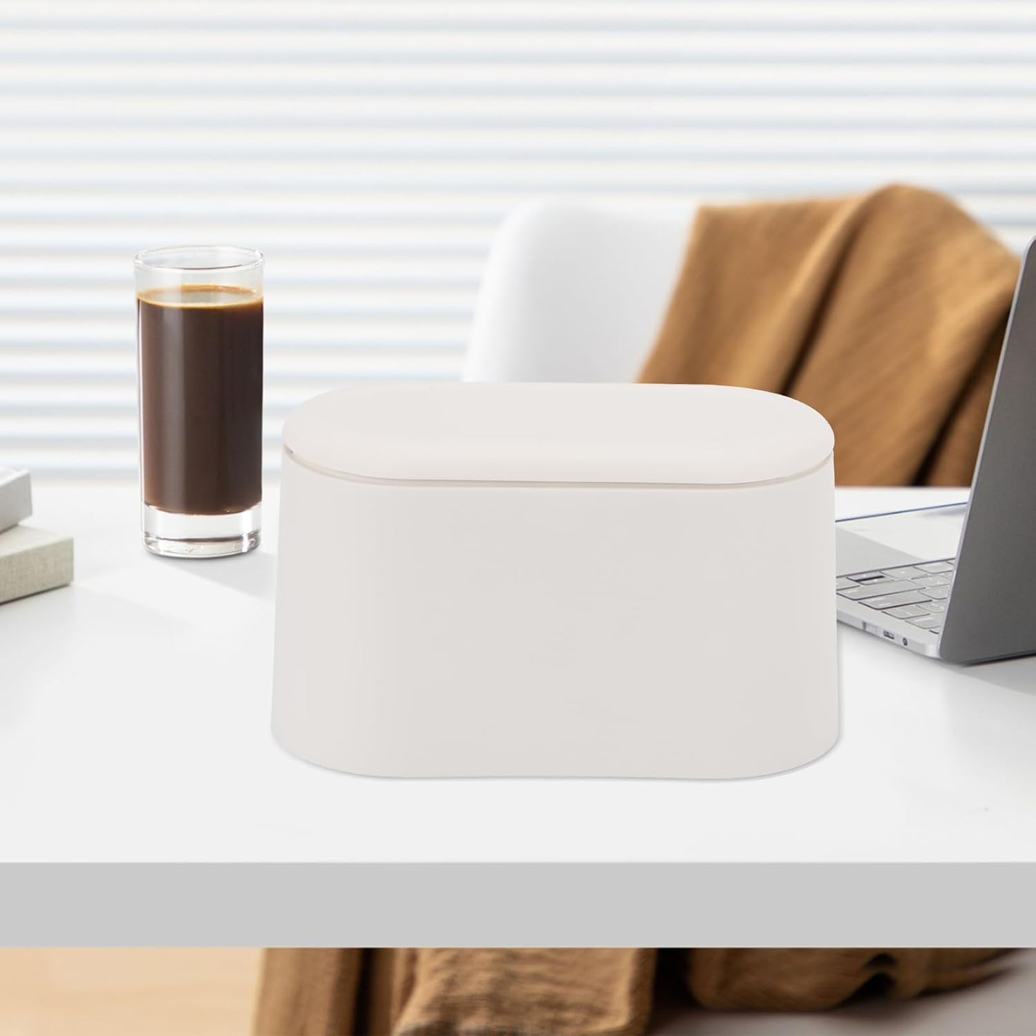 BTYMS Small Rubbish Bin with Lid and Bin Bags, 22 X 11 X 13 Cm, Removable Compact Waste Bin Pop-Up Countertop Garbage Can for Bathroom, Office, Kitchen, Desk (White) image number 3