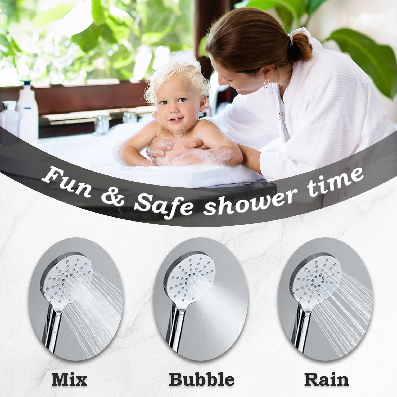Decaura WELS Twin Hose Shower System 9" Rain Shower Head Set Sliding Rail 3-Mode Handheld Shower Head 2 in 1 Set (Round Head Chrome)