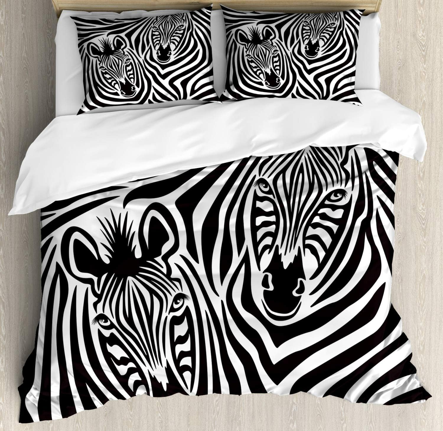Ambesonne Safari Duvet Cover Set, Couple of Zebras Eyes Face Heads Image Pattern Wild Animals Design, Decorative 3 Piece Bedding Set with 2 Pillow Shams, Queen Size, Charcoal Grey image number 3