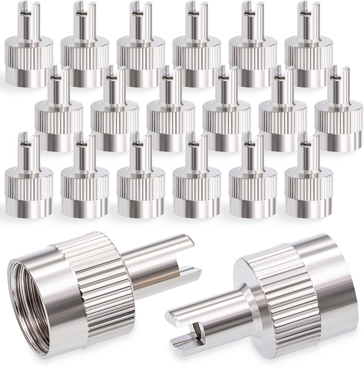 20PCS Tire Valve Stem Caps, Nickel Brass Slotted Slot Valve Stem Caps with Valve Core Remover, with O Rubber Ring, Universal for Cars, SUV, Trucks, Bikes, Motorcycles, Bicycles image number 4