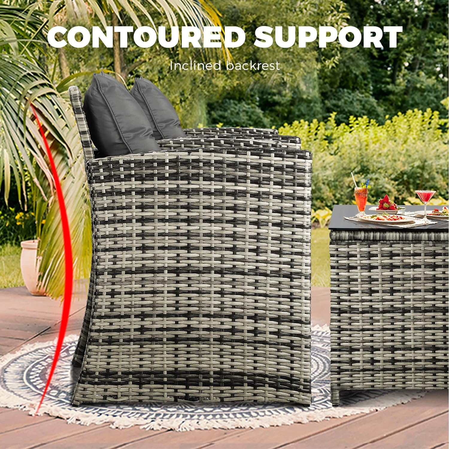 Livsip Outdoor Patio Furniture Set with Pillow and Cushion Wicker Material Table and Chairs 4Pcs Grey image number 1