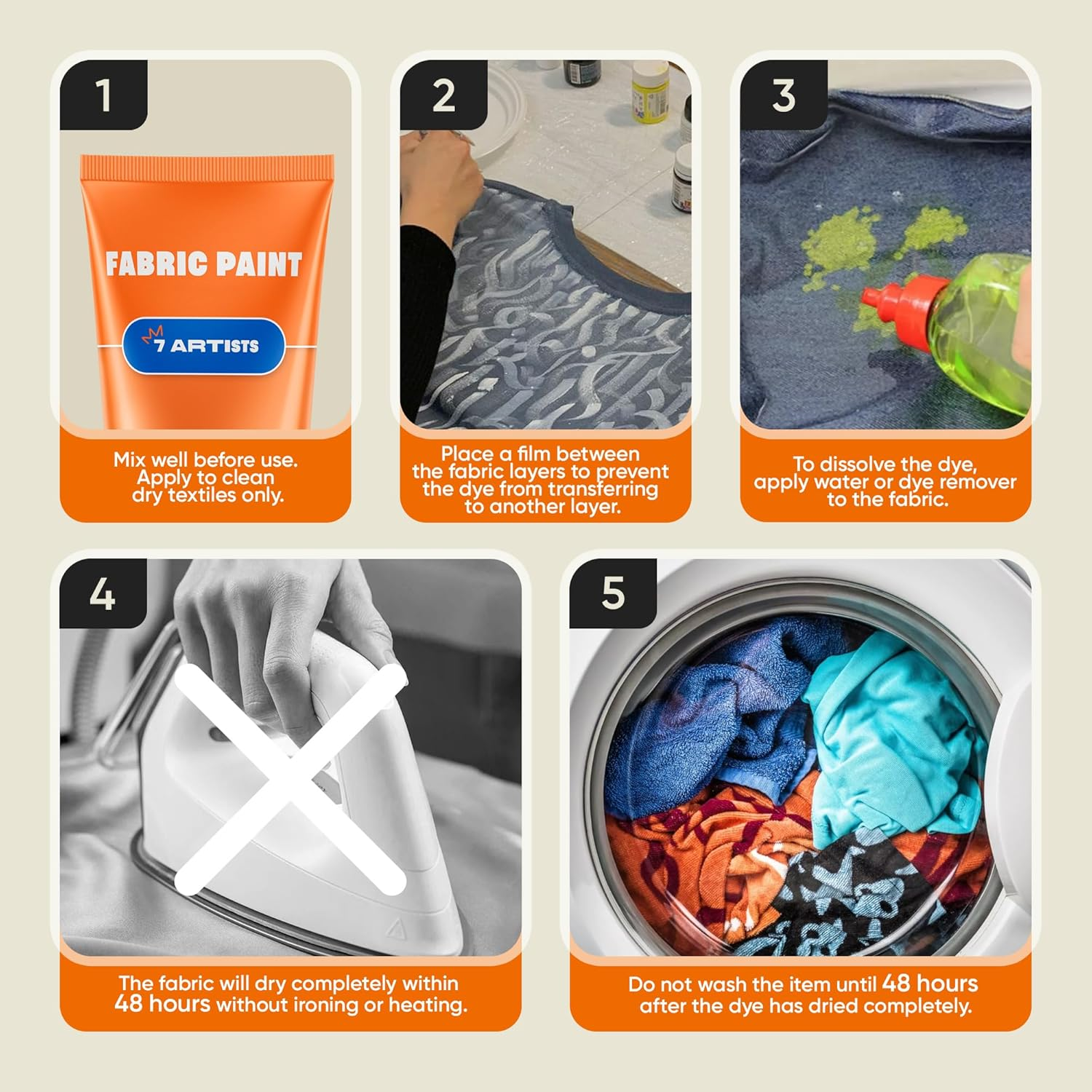 7 Artists Orange Fabric Paint 2 Fl. Oz &ndash; Fabric Paint Orange for Clothes Permanent | Textile Paint for Upholstery, Sneakers, Canvas Tote Bags, T-Shirt Painting | Pintura Para Ropa Y Zapatos