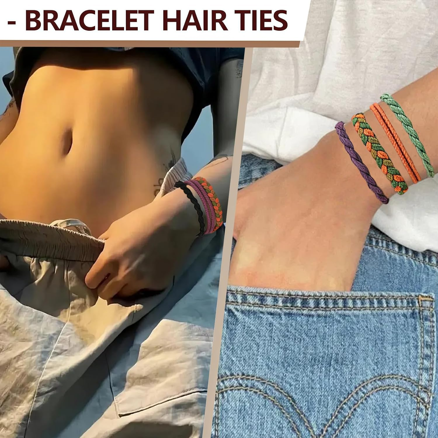 Vesavifaka Boho Hair Bobbles 42 Pieces, Hair Accessories for Women and Girls, Hair Scrunchie Bracelets, Ponytail Holder for Girls with Thick Thin Hair, Soft 2-In-1 Hair Bobbles without Hair Damage image number 5