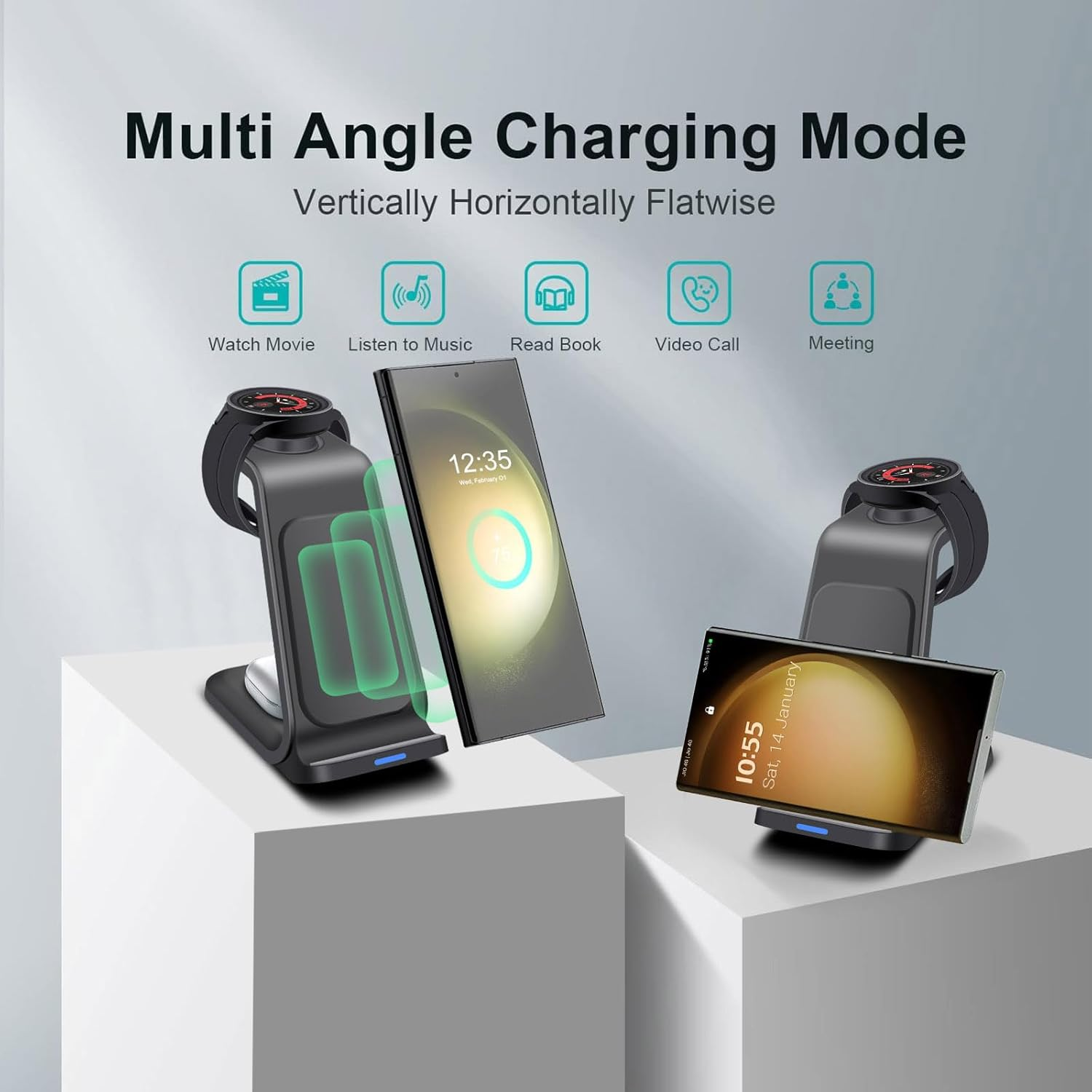3 in 1 Wireless Charging Station,15W Fast Wireless Charger Stand for Samsung Galaxy S25/S24/S23/S22/S21/S20/S10,Note 20/10, Galaxy Buds Pro, Galaxy Watch7/6/5 Pro/5/4/3/Active 2 image number 6
