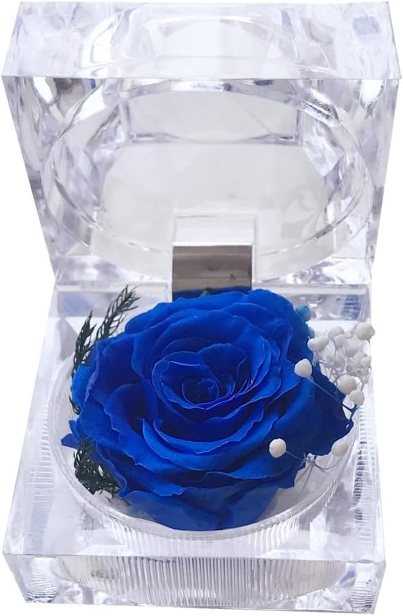 Preserved Rose Real Forever Rose in Mini Clear Ring Box, Eternal Flower Rose Gifts for Women Mom Girlfriend Grandma, Mothers Day, Anniversary, Valentines, Christmas, Birthday (Pink)