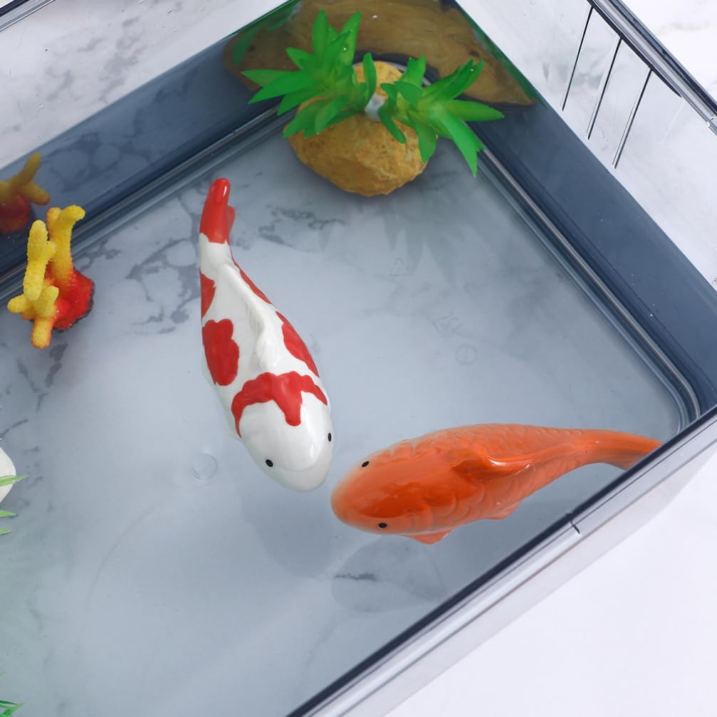 Milisten Ceramic Floating Fish 6Pcs Small Koi Fish and Frog Figurines Aquarium Pond Floaters Ornaments for Desktop Pond Tank Decoration