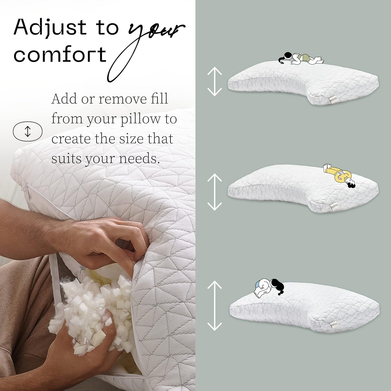 Coop Home Goods Crescent Back and Side Sleeper Pillow - Pillow for Neck and Shoulder Pain Relief, Memory Foam Pillow, Bed Pillow for Sleeping, Pillow for Side Sleepers and Back Sleepers (Queen Size) image number 3