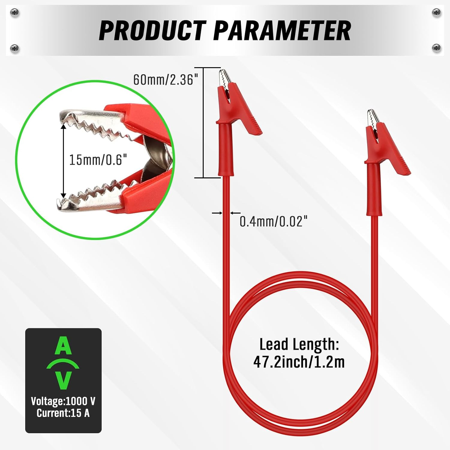 SWANLAKE 2-Piece Dual-Ended Alligator Clip Test Leads, 1000V 15A 3.5Ft/1M Electrical Alligator Clips, Flexible Copper Cable Crocodile Clip, Electrical Wires with Gator Clips