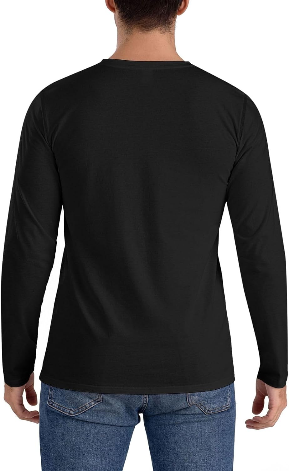 Blue White Flower Men'S round Neck Long Sleeved T-Shirt Casual Long Sleeved Men'S T-Shirt without Pockets image number 4