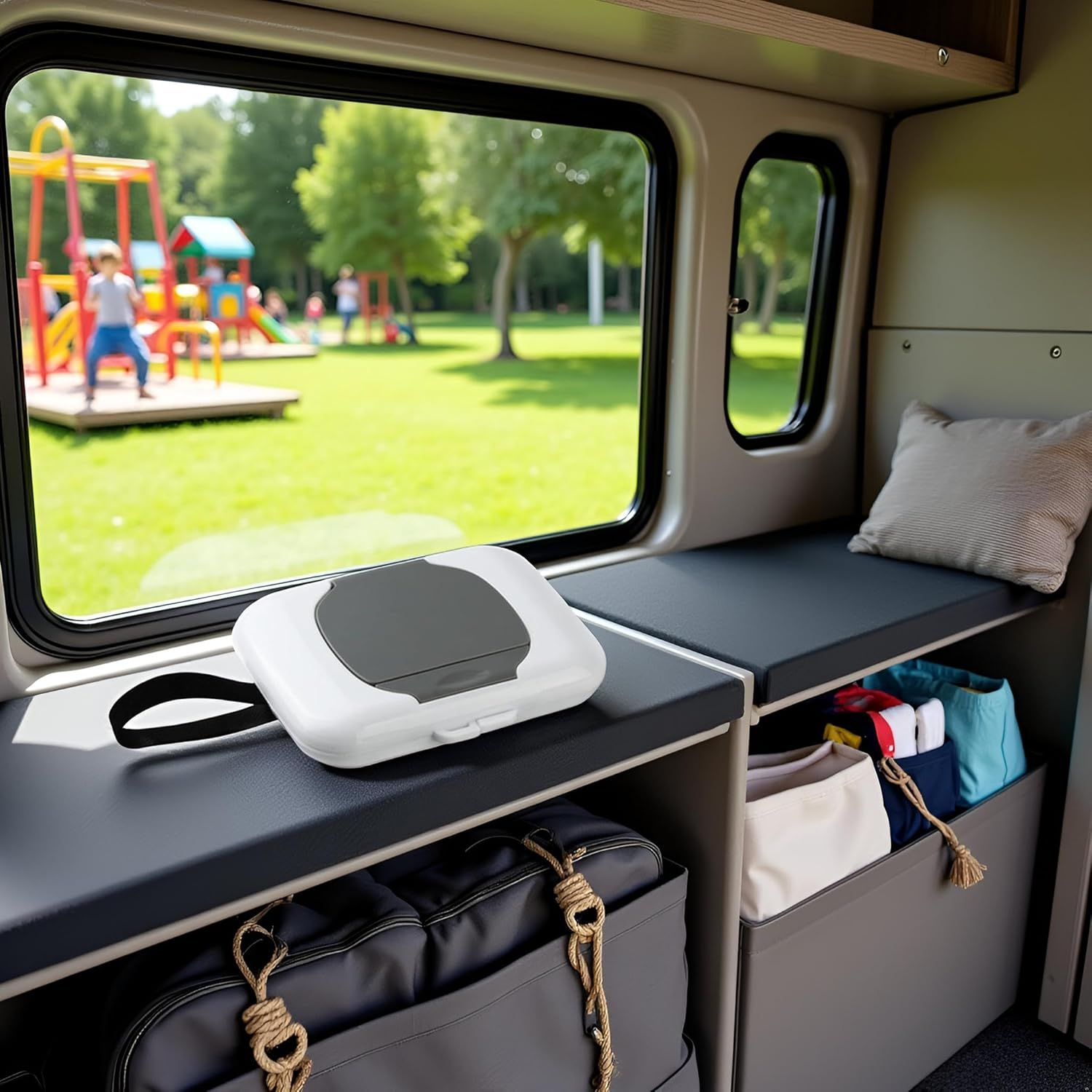 Gray Travel Wipe Holder Reusable Wet Wipe Container Box Strollers Hanging Dispensers Refillable Wipe Case Safe Wet Storage Wipe Holders Wipes and Holders image number 3