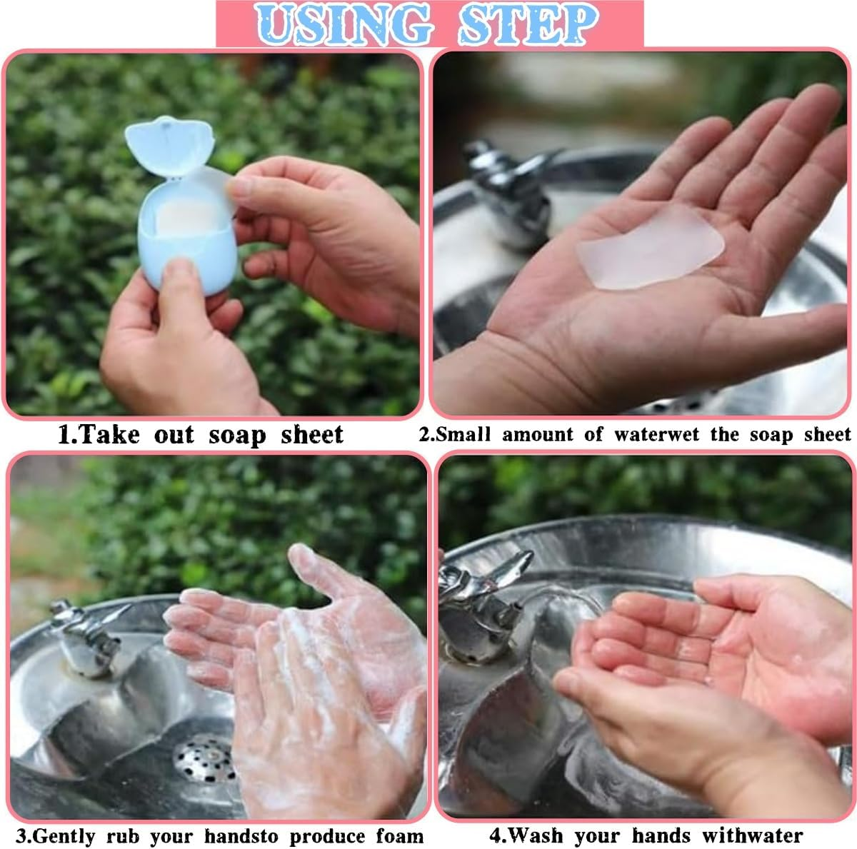 6 Pack(300 Sheets) Soap Sheets for Hand Washing,Portable Travel Soap Paper Sheets,Foams When in Contact with Water,Mini Portable Soap Paper,Suitable for Outdoor Travel,Picnics,Hiking,And Camping image number 5