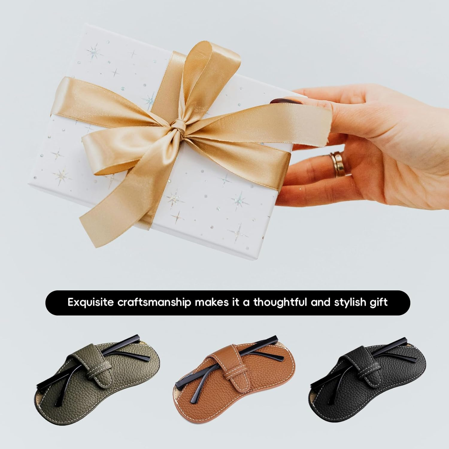 Xlihdzum 1 PCS Portable Soft Genuine Leather Glasses Case, Slim Travel Sunglasses Pouch,Glasses Case for Most Glasses - Durable Soft Sunglasses Case for Men Women image number 2