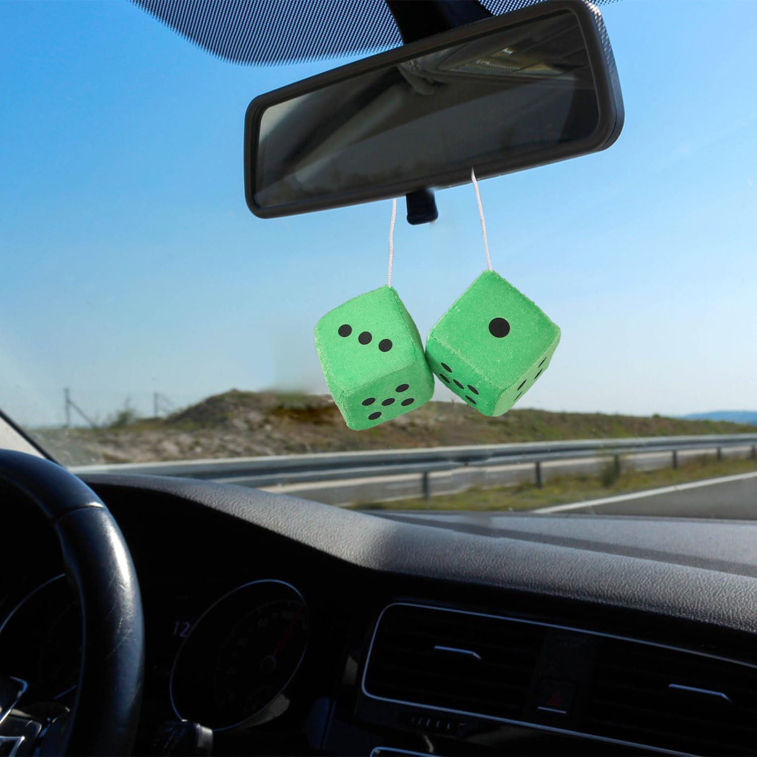 LUTER Plush Dice for Car Rearview Mirror - Green Vintage Square Hanging Accessories - Interior Decor for Car, Home and Office