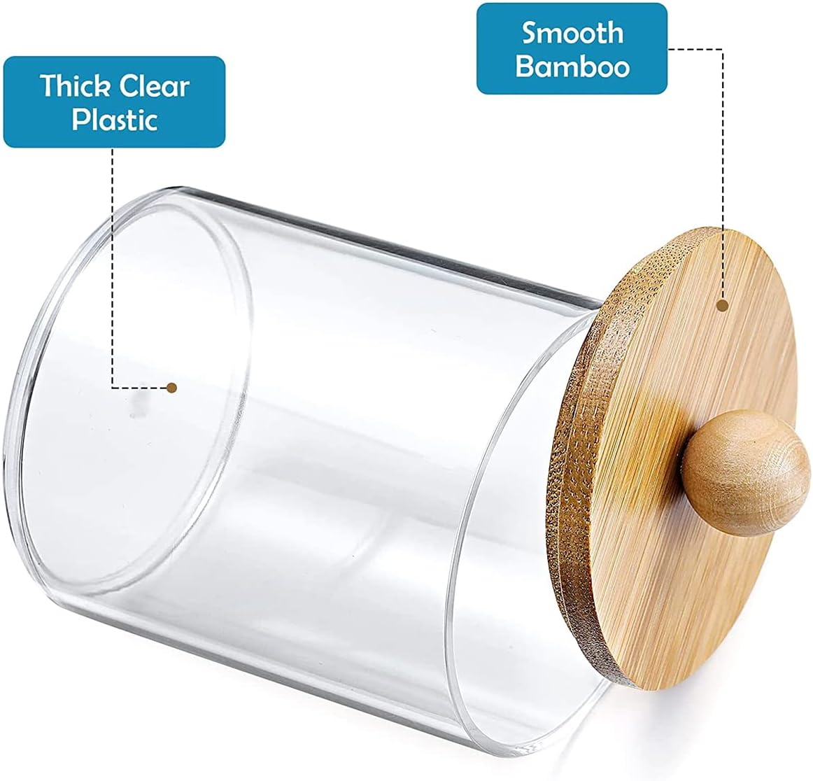 3Pcs Acrylic Qtip Holder Dispenser with Bamboo Lids Clearbathroom Jars with Tray Cotton Swab Storage Dispenser Reusable Bathroom Canisters Swab Ball Holder Dispenser for Makeup Cotton Swab Floss Pick image number 6