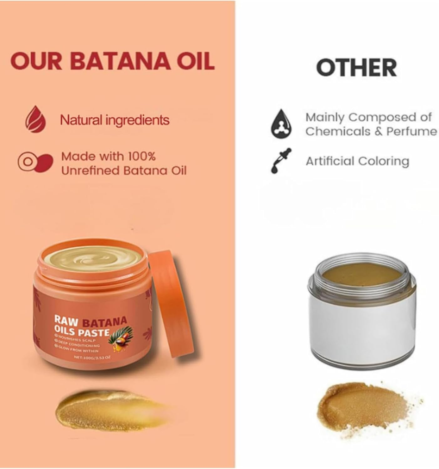100% Raw Batana Oil Paste 100G, Batana Oil for Hair Growth, Natural Deep Conditioning Hair & Scalp Treatment, Nourishing & Repairing Balm for Dry Damaged Hair, Adds Shine & Strengthens Roots (6Pcs) - 4Pcs image number 5