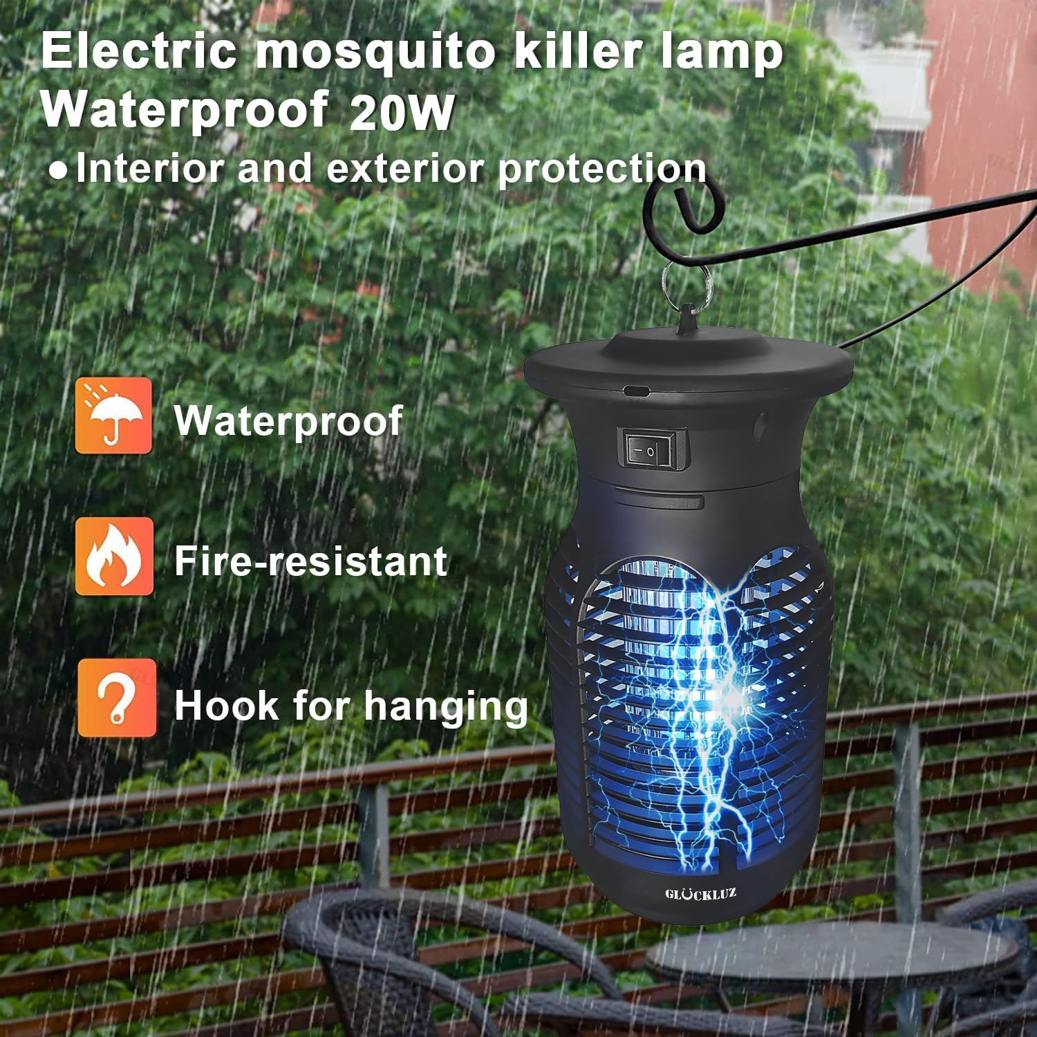 20W Bug Zapper, Electric Mosquito Zapper with High-Intensity UV Light, Waterproof Fly Zapper & Mozzie Zapper, Chemical-Free Insect Trap for Indoor Bedrooms, Outdoor Patios, Gardens, Cafes image number 6