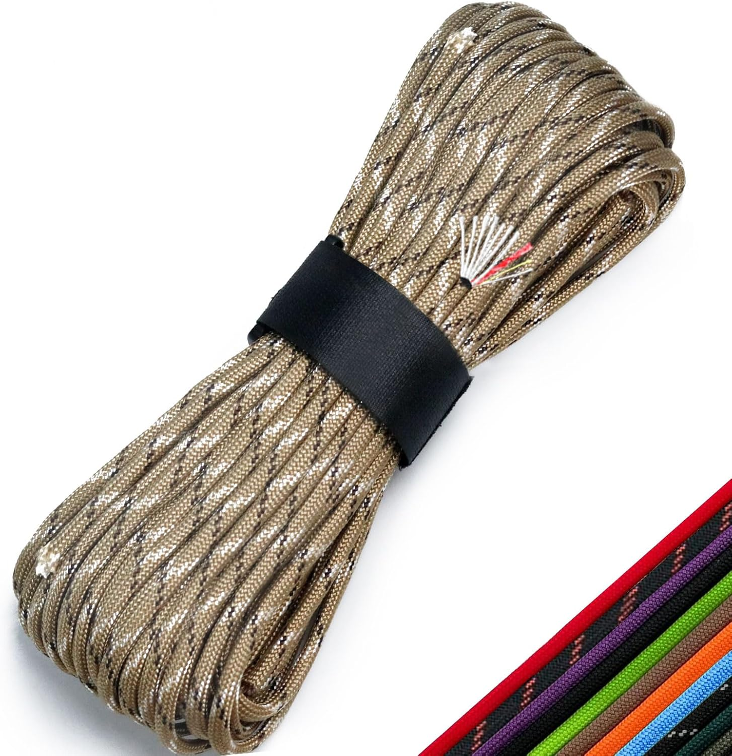100 Feet 550 Paracord 550 Fire Cord with Fishing Line and Fire Starter Tinder Mil-Spec Type III Paracord 5/32 Diameter 550 Cord Fire Cord 4 in 1