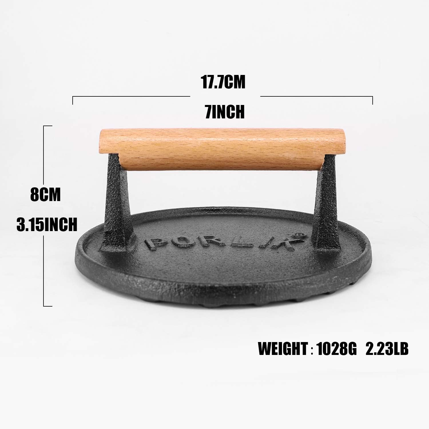 Cast Iron Hamburger Press - Heavy-Duty Patty Maker Burger Meat Press Mold with Wooden Handle,6.9-Inch Round image number 2