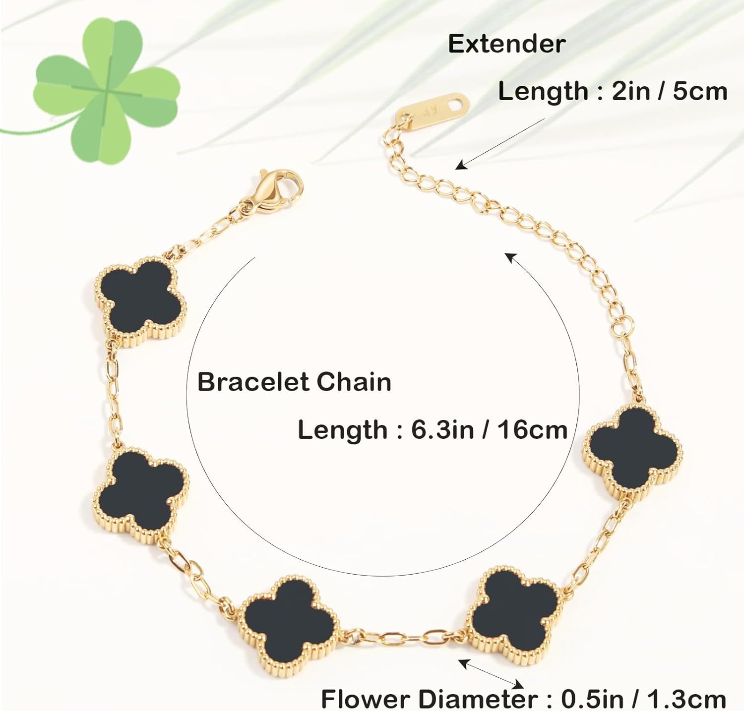AIQIUQIU 18K Gold Plated Four Leaf Clover Bracelet, Lucky Link Bracelets Double-Sided Adjustable Design Jewelry for Women Girls Christmas Valentine'S Day Gifts - Green image number 4
