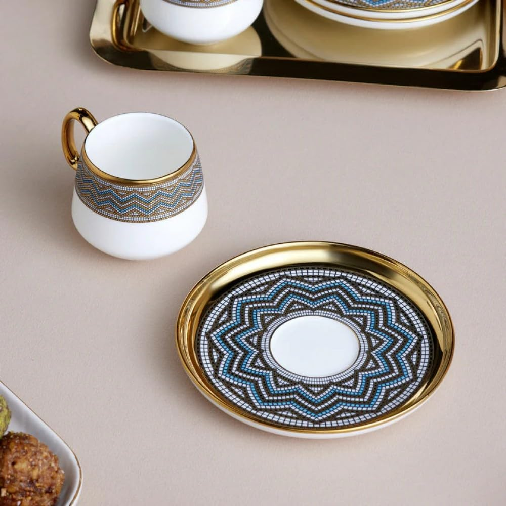 KARACA Suadiye - Porcelain Espresso and Turkish Coffee Cup Set for 6, Espresso Cups and Saucers, 90 Ml Small Coffee Cups Set 12-Piece - Blue & Gold image number 4