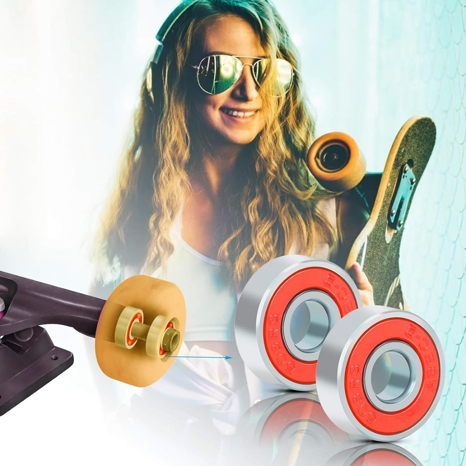 GAIVEK 20 Pcs 608RS Skateboard Bearings,Roller Skate Wheels Scooter ABEC-9 Rubber Sealed Metal Spare Bearing for Four-Wheel Longboard Stunt Scooters Inline Skates (Colorful) image number 5