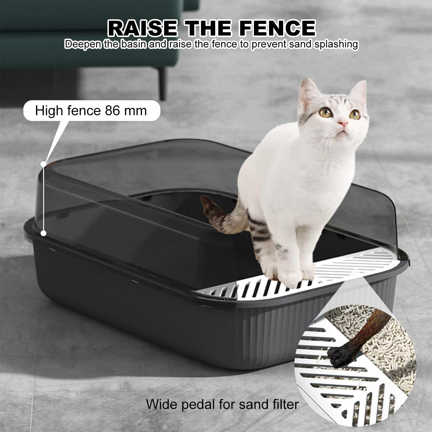 Cat Litter Tray, 50X34X18Cm with Free Scoop, Semi-Closed Plastic Cat Litter Pan Top Entry Cat Litter Box, Suitable for Large Cat, Drawer Type Anti-Splashing Cat Toilet with Large Capacity (Grey, L) image number 1