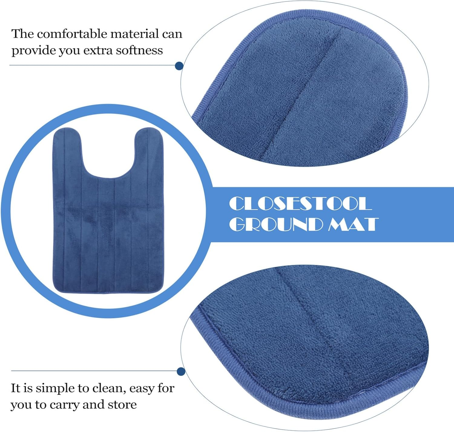 Luxshiny Bathroom Mat U-Shaped Design Toilet Rug Bathroom Toilet Mat Anti-Slip Bathroom Mat Suitable for Bathroom Floors Bathtub and Shower Cubicles（Blue） image number 3