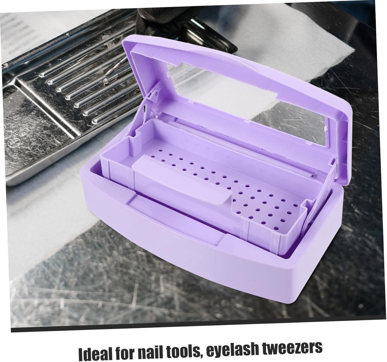 PENIKOKO Nail Art Tool Cleaning Box Portable Organizer with Lid for Manicure Tweezers Tools Clean Storage for Professionals Diy Enthusiasts for Home Salon Use image number 6