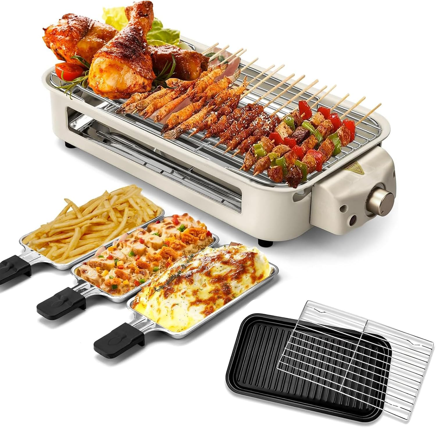 Electric Smokeless Indoor Grill, Korean BBQ Grill with Non-Stick Cooking Removable Plate and Grill Net, 2 in 1 Indoor Grill for Kitchen, Temperature Control, Dishwasher Safe, 1500W image number 4