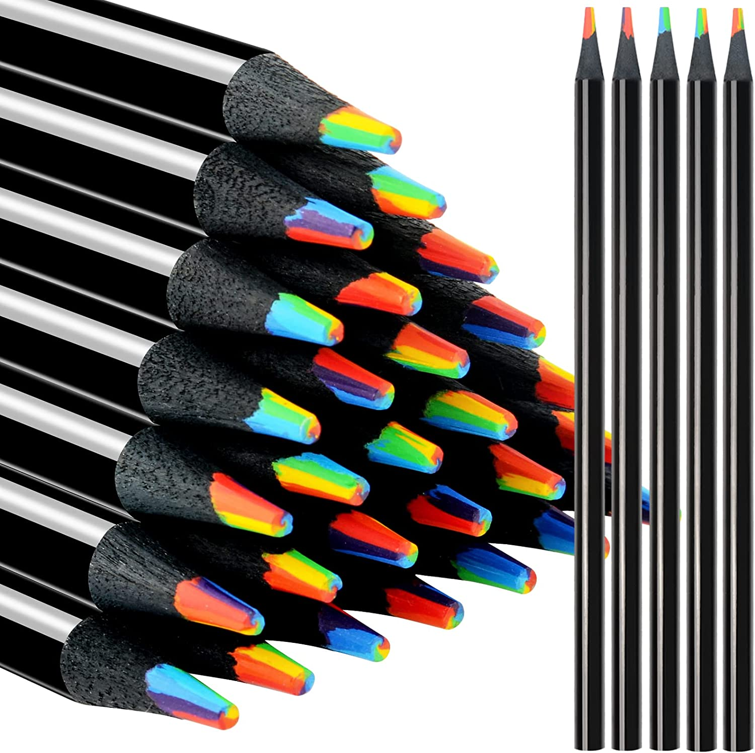 Nsxsu Rainbow Colouring Pencils for Kids, 7 in 1 Rainbow Pencil, Multicoloured Pencils, Art Supplies for Children Drawing, Colouring, Sketching, School Classroom (12 Pieces)