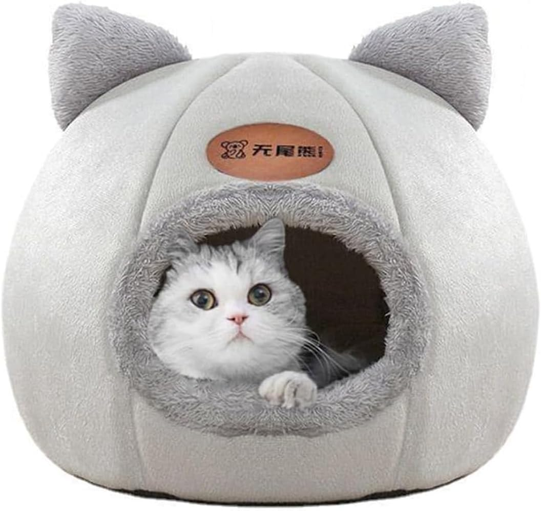 Cat Bed Cave with Dome Shape - Soft Plush Premium Cotton No Deformation Cave, Lightweight Portable Bed, House for Indoor Kitten and Small Dog, Grey(L) image number 1