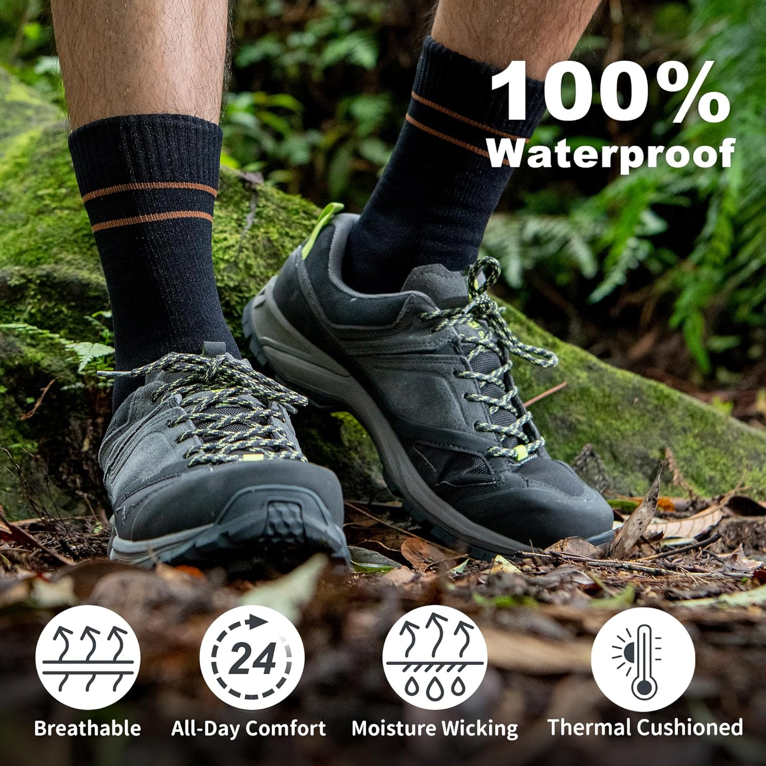 DRYMILE Mountain Waterproof Socks, Unisex Wool Waterproof Hiking Socks for Winter Wading, Snow Skiing - Mid-Calf image number 3