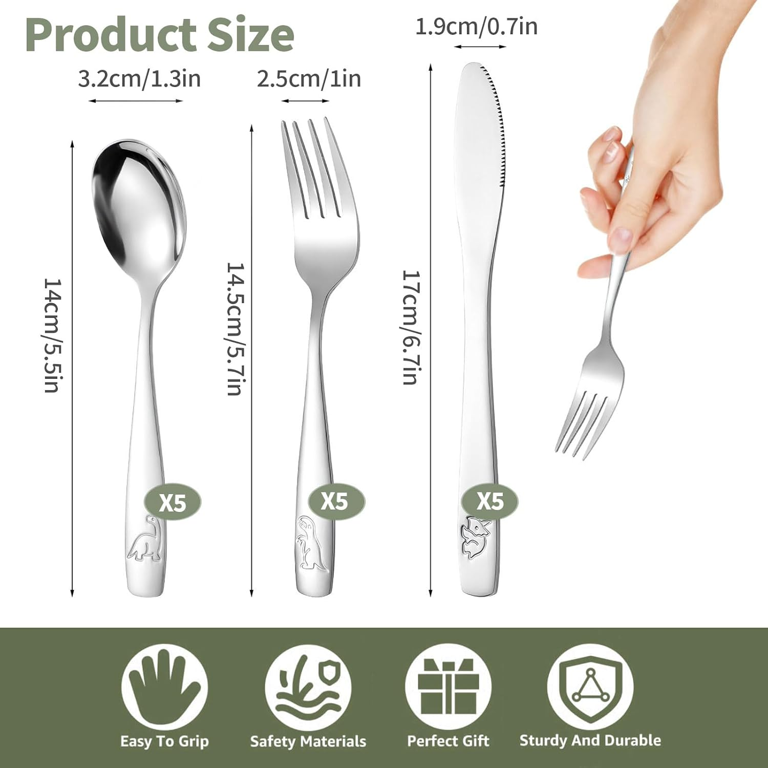 15Pcs Kids Toddler Cutlery Set, Stainless Steel Kids Fork Spoon and Cutter Set, Baby Knife Spoon, Kids Flatware Set Dishwasher Safe for Children Toddler image number 2