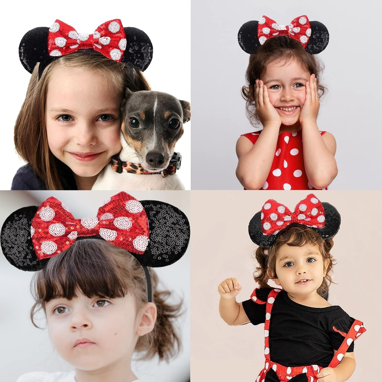 1 Pcs Shiny Mouse Ears Headband with Sequin Bows and 1 Pcs Sequin Mouse Ears Velvet Scrunchies with Bow Hairs Accessories Elastic Rubber Hair Band Cute Hair Ties Rope Ponytail Holder Sparkle Bow Girl Headwrap for Toddler Baby Boys Girls Women Adult Kids Birthday Party Celebrations Gift Amusement Park (Red) - Red image number 6
