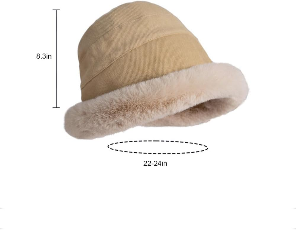Plush Fuzzy Bucket Hat for Women Warm Fluffy Faux Fur Fisherman Cap Winter Ski Outdoor Windproof Warm Fleece Lining Hat - Black image number 3